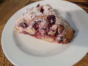 raspberry scone, delicious!!! at Peckish Cafe in Ennis