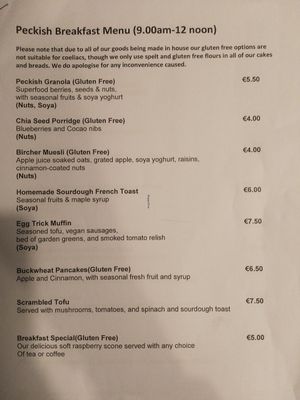 Menus at Peckish Cafe in Ennis