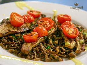 Wild rice with roasted aubergine and cherry tomato confí!
An elegant dish infusing many exotic flavours. at Peckish Cafe in Ennis