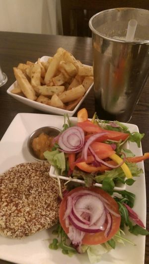 Gluten free vegan burger and shake  at Handmade Burger Co. in Hull