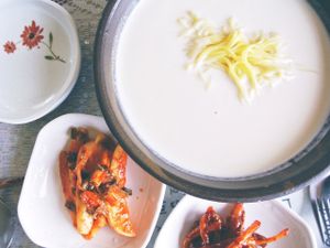 Kongguksu - noodle soup with a soybean broth. Served cold and both very refreshing and filling! at Jayeonneuro in Jeju
