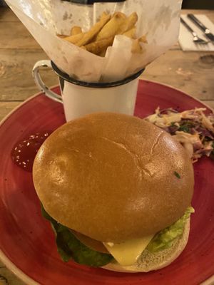 Vegan Beyond beef burger!! With vegan coleslaw and chips👌🏻  at Faro Lounge in Lichfield