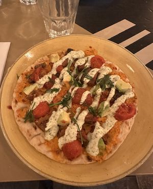 Vegan aubergine flatbread!  at Faro Lounge in Lichfield
