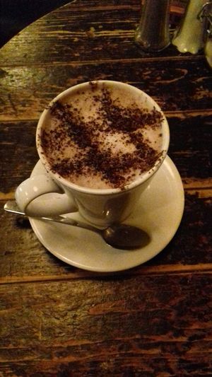 Oat milk hot chocolate at Faro Lounge in Lichfield