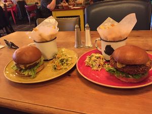 Beyond Burger & jackfruit burger at Faro Lounge in Lichfield