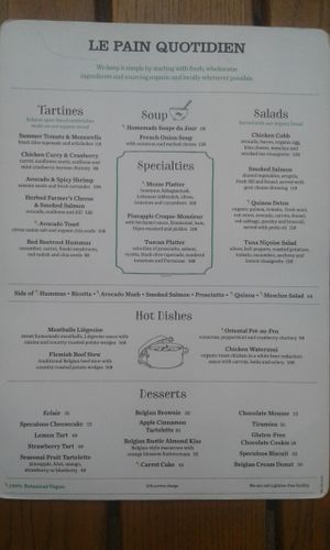 Menu 1 at Le Pain Quotidien - The Avenue in Hong Kong Island