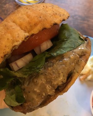 All-American Mushroom Burger  at Blondie's Vegan in Boynton Beach
