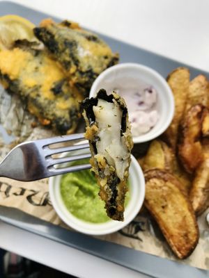 detail of the celery “fish" at Vegan Kiosk in Bratislava