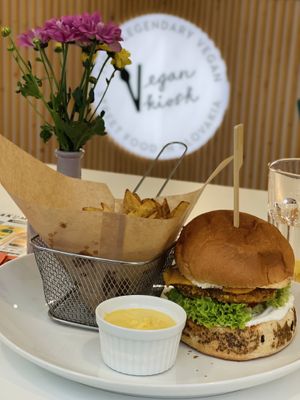 KFC-B and fries   at Vegan Kiosk in Bratislava