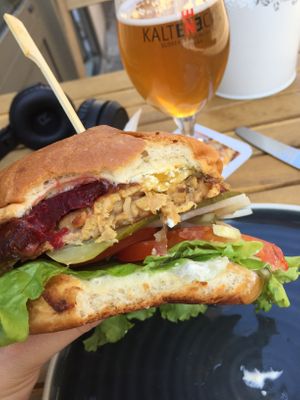 The Slovak burger with baked beetroot at Vegan Kiosk in Bratislava
