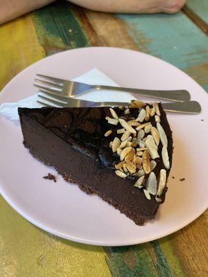 Vegan chocolate almond cheesecake! Was so good!  at Vegan Kiosk in Bratislava