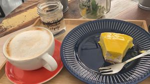 Lemon cheesecake with Cappuccino   at Vegan Kiosk in Bratislava