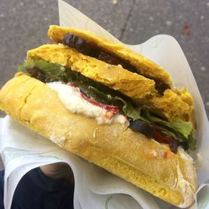 double burger at Vegan Kiosk in Bratislava