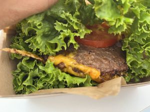 Beyond meat burger w lettuce wrap (keto vegan)  at Vegan Kiosk in Bratislava