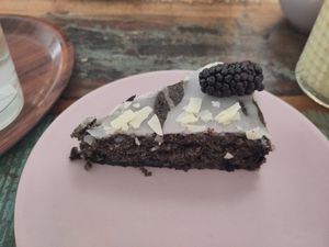 Blue berry-poppy cake at Vegan Kiosk in Bratislava