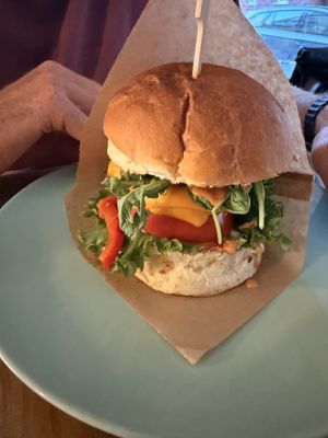 Cajun burger  at Vegan Kiosk in Bratislava