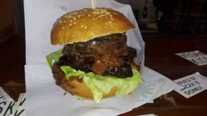 Fakon burger at Vegan Kiosk in Bratislava