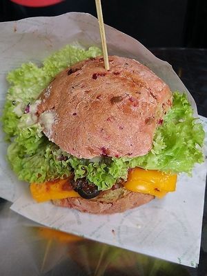 Cheeseburger at Vegan Kiosk in Bratislava