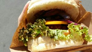 Classic burger with cheese at Vegan Kiosk in Bratislava