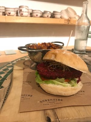 Beetroot burger at Aubergine in Ibiza