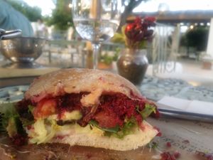beet burger at Aubergine in Ibiza