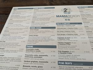 Breakfast/ bar menu at Mamabeach in Olbia