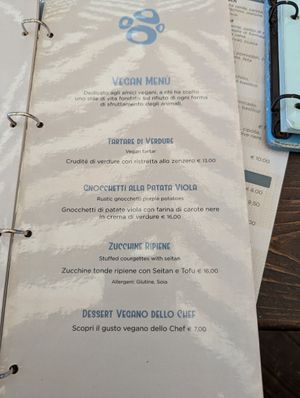 Vegan lunch menu at Mamabeach in Olbia