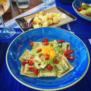 Vegan Ravioli & Roasted Potatoes at Mamabeach in Olbia