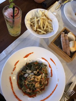 Saraceno pasta with a creamy sauce and almonds. at Mamabeach in Olbia