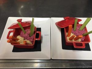 One of tapas you may try at Organic´s is this great-looking and tasty hummus duo with homemade beetroot and classic hummus! at Organic's in Sevilla