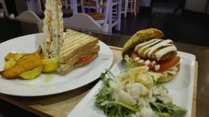 sandwich & veggy burger at Organic's in Sevilla