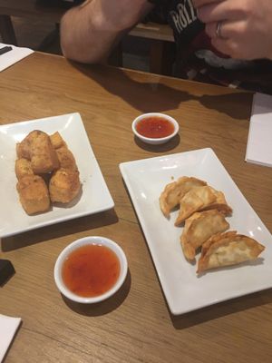 Veg gyoza and crispy tofu  at NoodleOne in Bangor