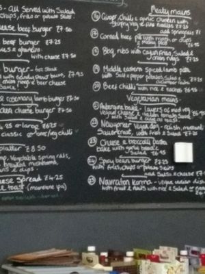 menu at The Central Bar in Gateshead