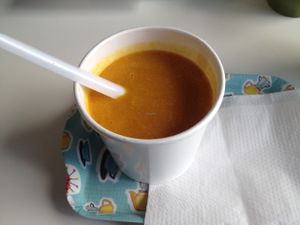 Squash and hazelnut soup...such a delicious combo! at 100% Le Bar a Jus in Colmar