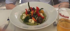 Broad-bean macca and roasted vegetables at Gusto Ristobar in Sevilla