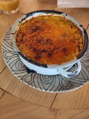 Fake vegan aubergine moussaka with potatoes and lentils at Gusto Ristobar in Sevilla