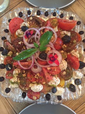 Tomato and cashew cheese salad  at Gusto Ristobar in Sevilla
