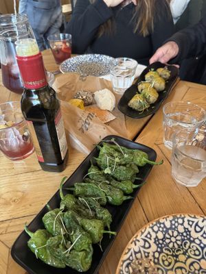 Chickpea and spinach balls and padrón peppers   at Gusto Ristobar in Sevilla
