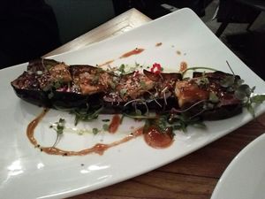 Eggplant with tofu at Gusto Ristobar in Sevilla