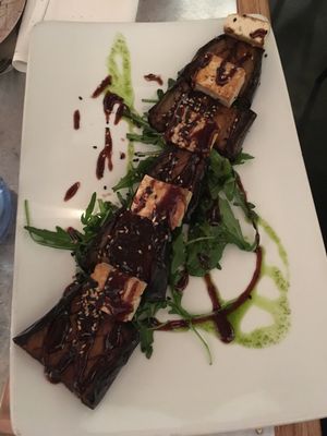 Delicious eggplant with tofu at Gusto Ristobar in Sevilla