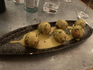 Spinach and chic pea “meatballs” vegan and gf  at Gusto Ristobar in Sevilla