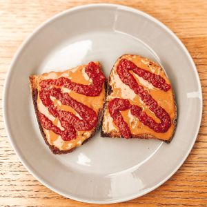 Peanut butter and berry chia jam on toast at Raw Press in South West London