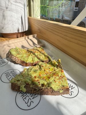 Avo toastt  at Raw Press in South West London