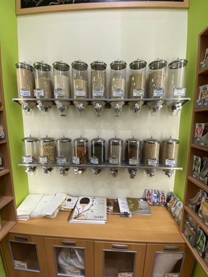 The small bulk section   at Botanica Biomarket in Patras