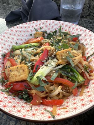 Drunken noodles with fried tofu   at moto-i in Minneapolis