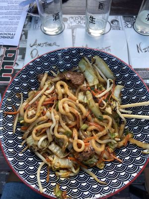 Yakiudon with mock duck (seitan)  at moto-i in Minneapolis