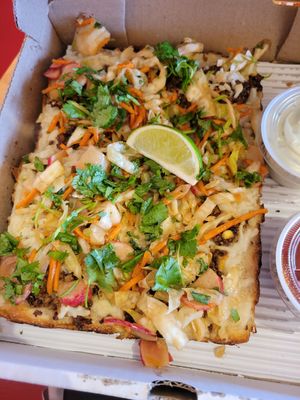 Taco's modern life vegan pizza at Pie-Sci in Detroit