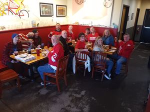 Normie omnivore friends of the family and vegan leftist punx all enjoying it. at Pie-Sci in Detroit