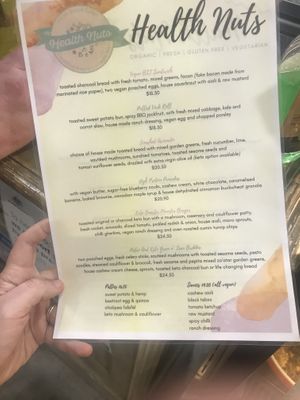 The other side of the menu  at Health Nuts Shop & Cafe in Sydney