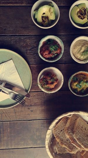 4 chosen spreads with avocado and slices of rye bread at W Kontakcie in Wroclaw